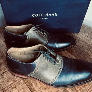 Cole Haan William Saddle II Men's Black Iris/ Paloma C14597 Leather Oxfords 9.5